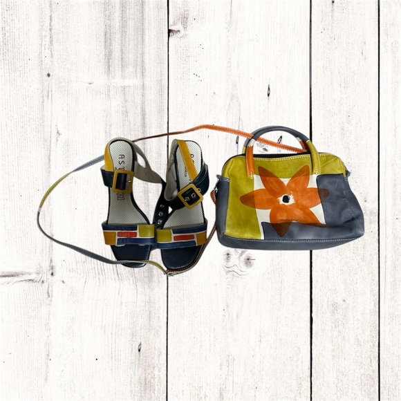 made in Italy Handbags - ASTORE VENEZIA Colorblock Leather Sandals, 37 EU & Floral Accent Crossbody Bag.